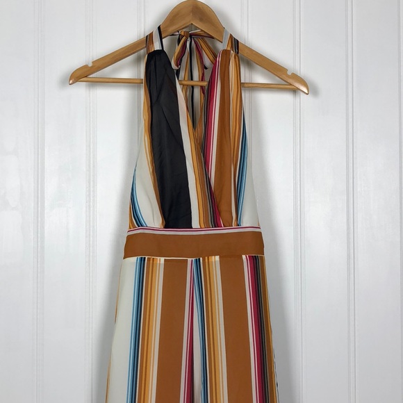 STRIPE PRINT HALTER OPEN BACK PALAZZO JUMPSUIT - Picture 6 of 8